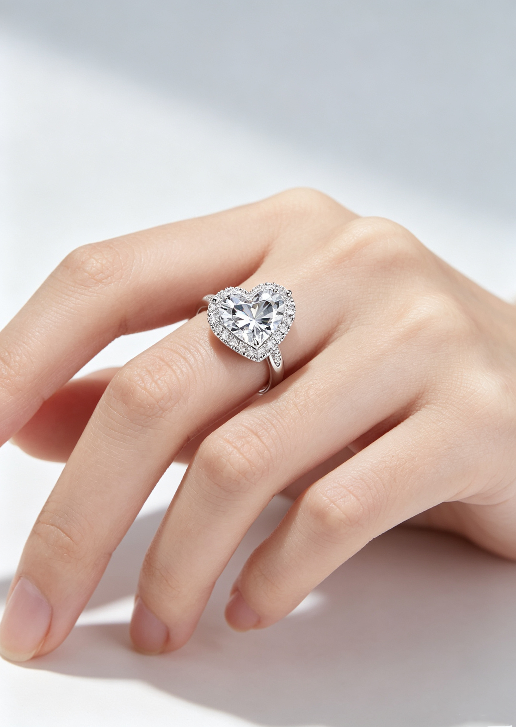 Romantic Heart-Shaped Moissanite Halo Infinity Band Engagement Ring