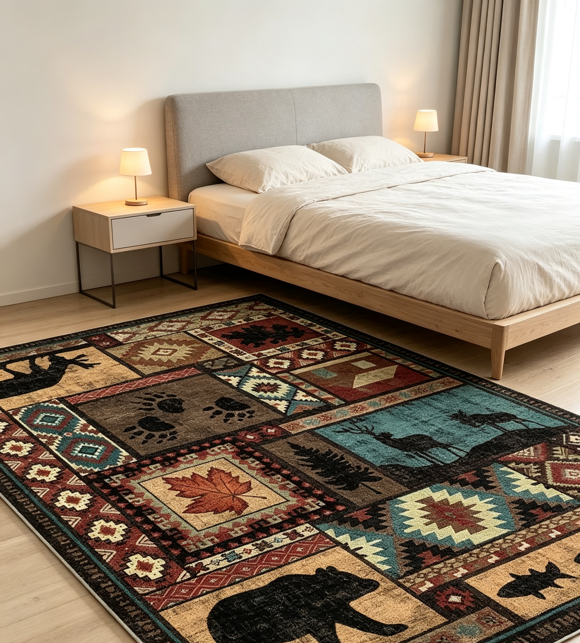 Vintage American Cabin Wildlife & Southwestern Non-Slip Washable Area Rug