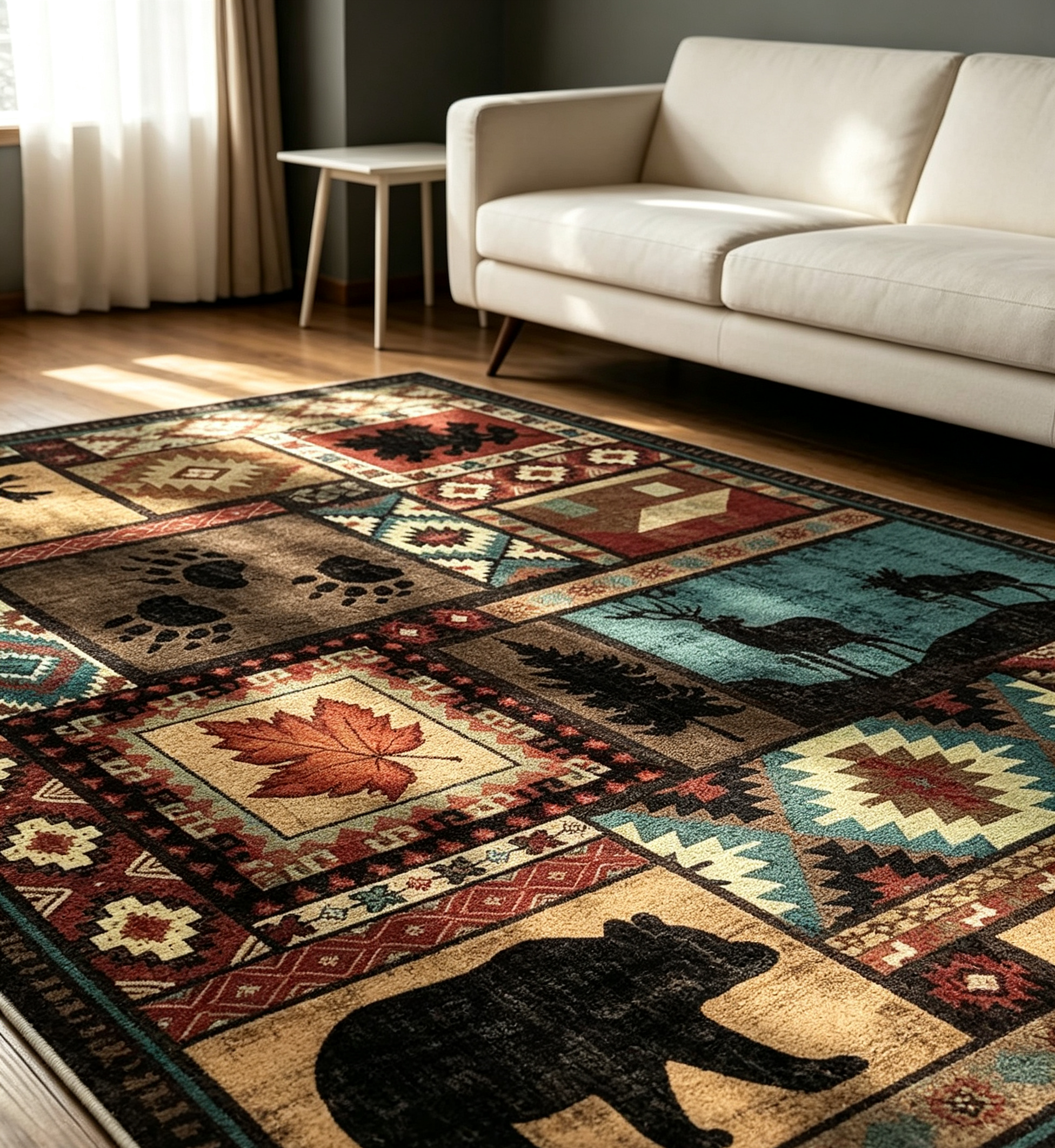 Vintage American Cabin Wildlife & Southwestern Non-Slip Washable Area Rug