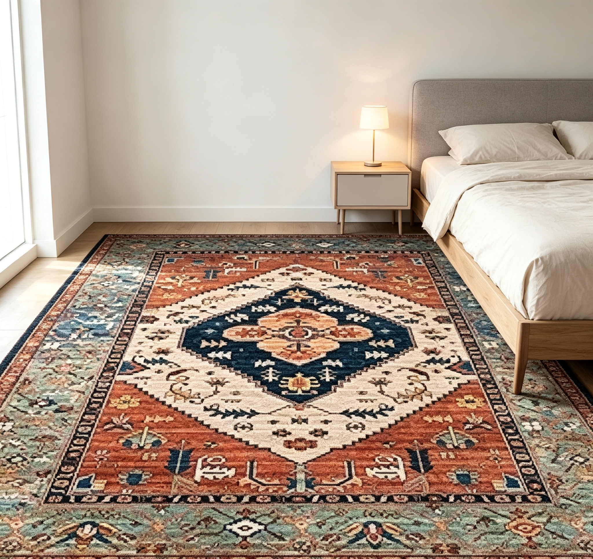Vintage Bohemian Medallion Ultra-Thin Washable Chenille Area Rug