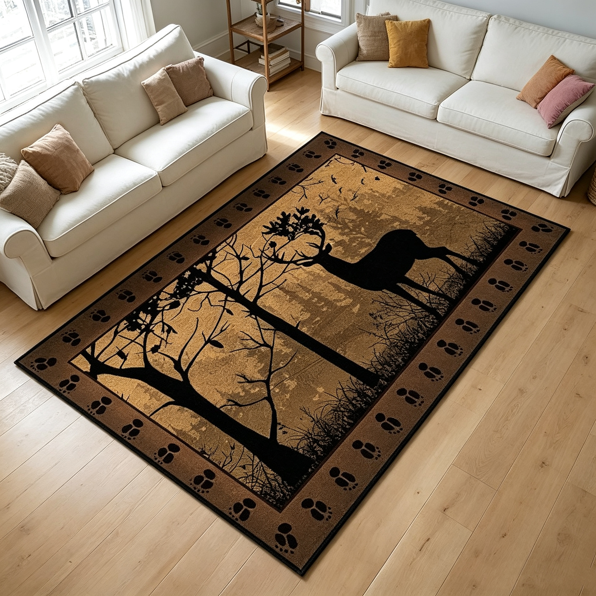 Rustic Cabin Style Dusk Deer Silhouette Non-Slip Washable Area Rug