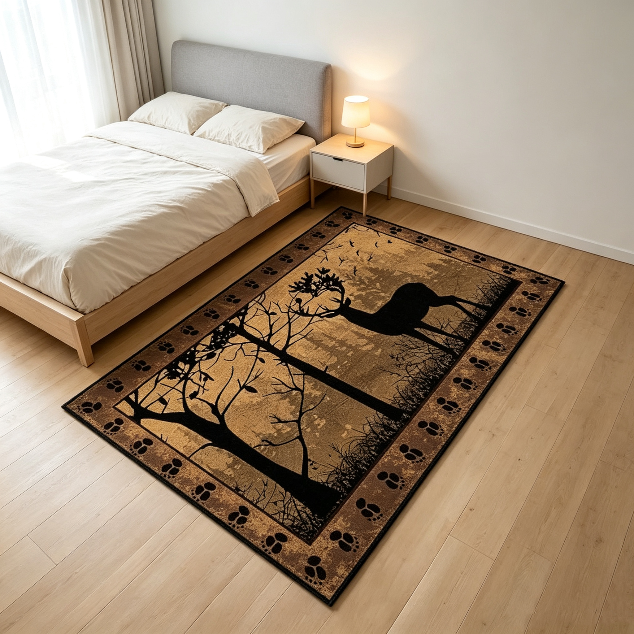 Rustic Cabin Style Dusk Deer Silhouette Non-Slip Washable Area Rug