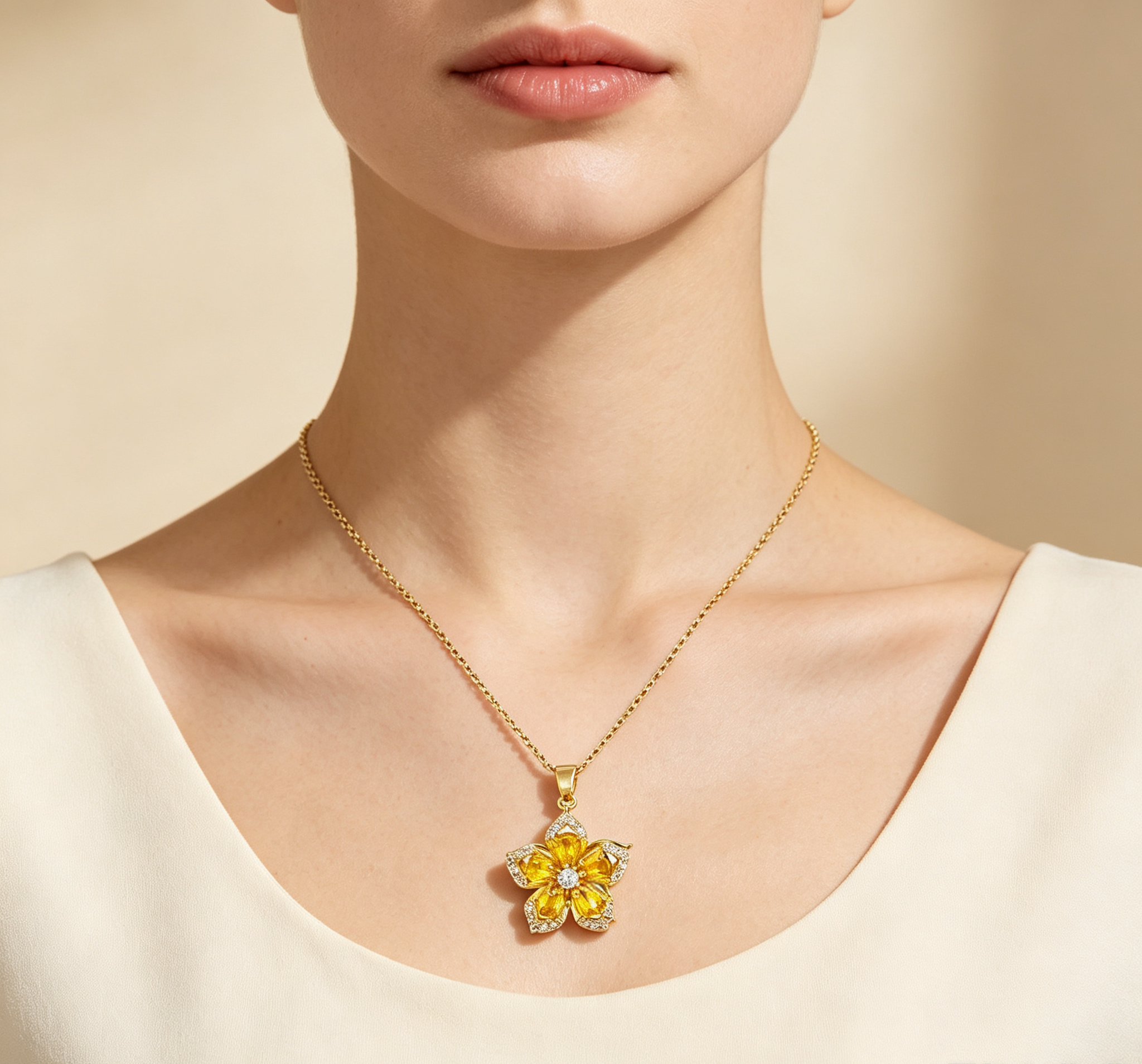 Radiant Bloom · Fashion Rotatable Flower Pendant Necklace