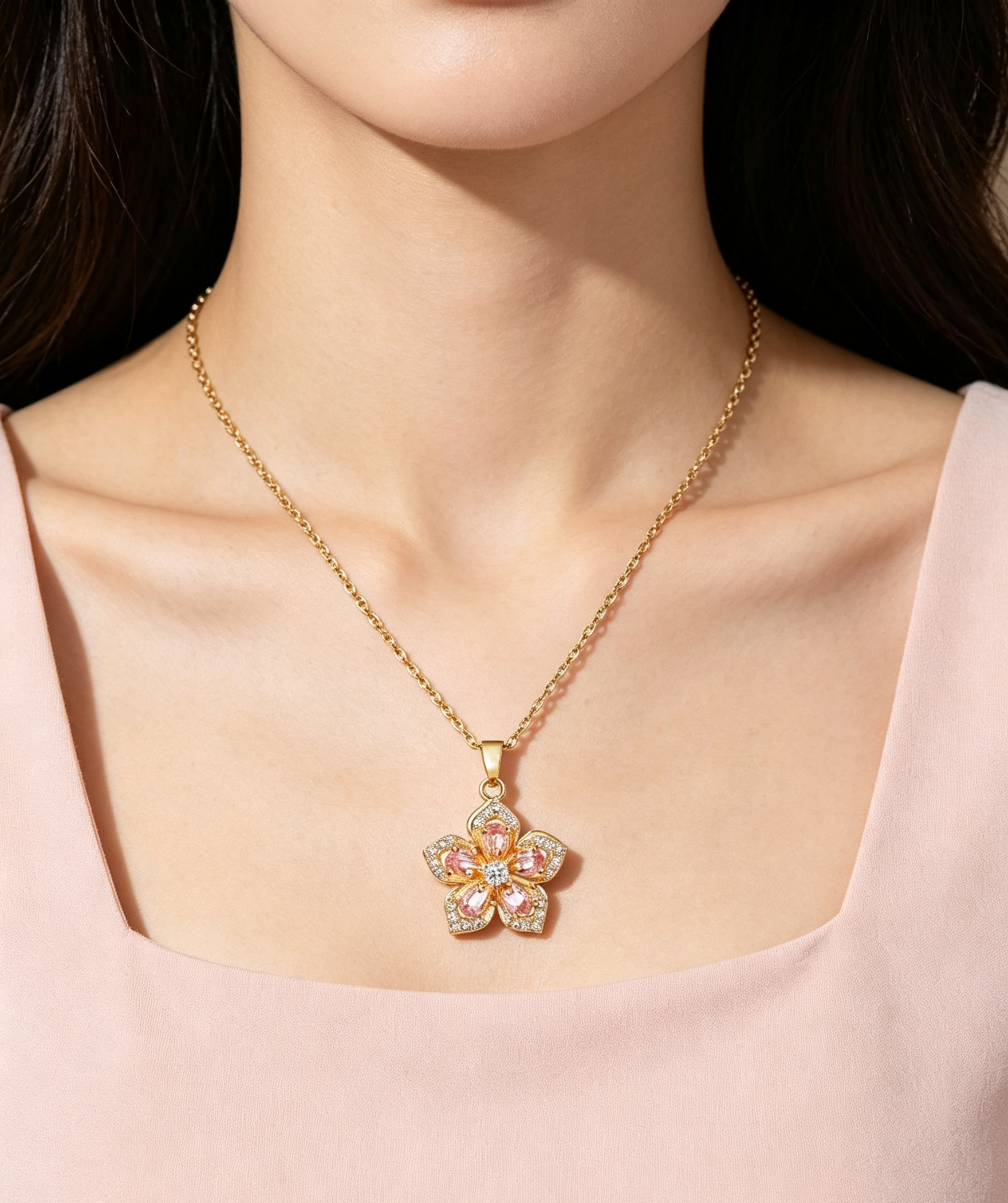 Radiant Bloom · Fashion Rotatable Flower Pendant Necklace
