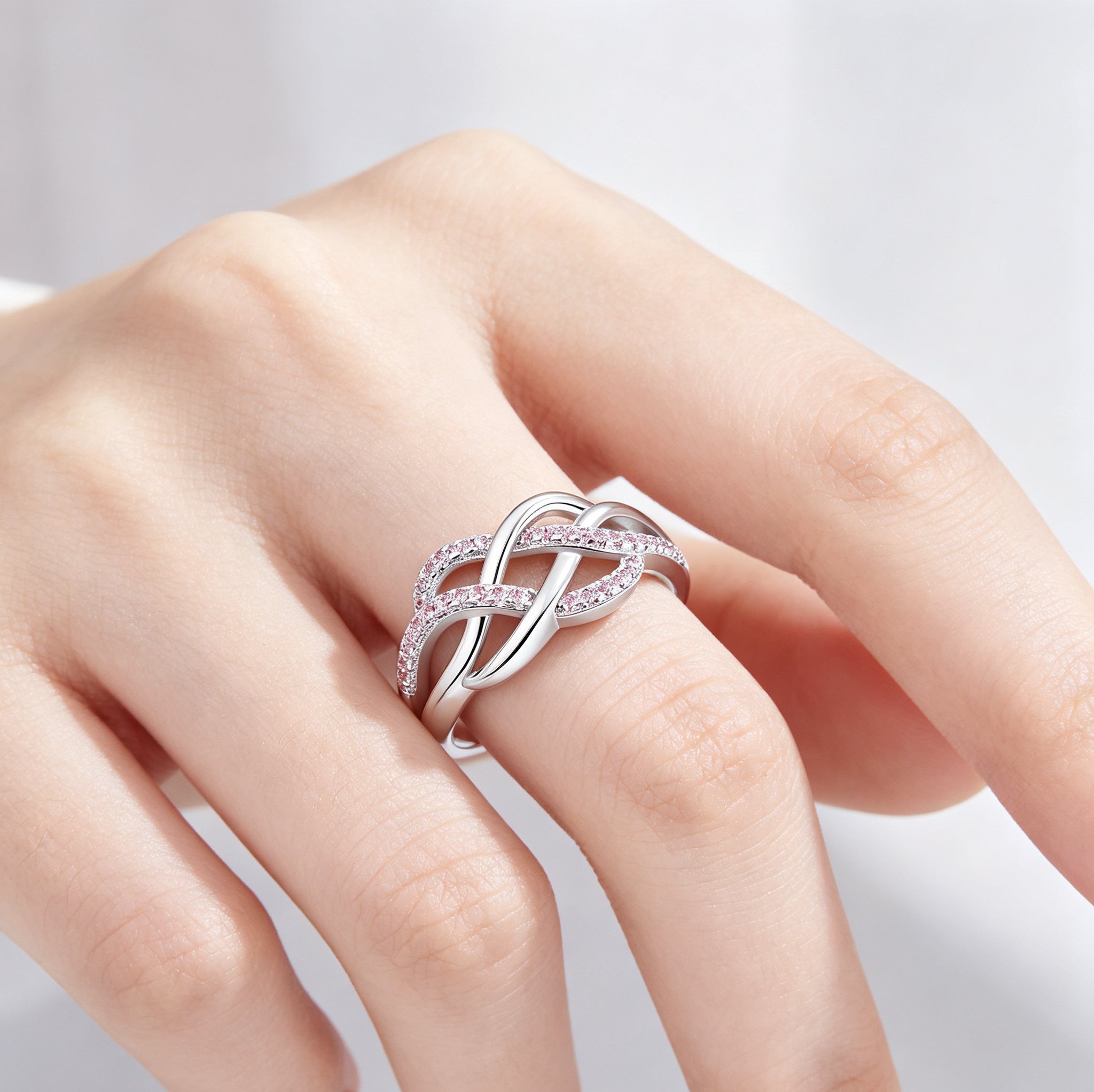 Heart-Shaped Moissanite Infinity Knot Promise Ring
